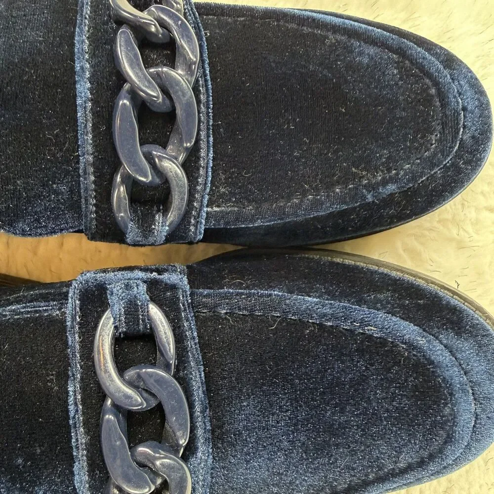 Cole Haan Womens Stassi Velvet Chain Loafer Navy Blue Size 6 Dress Flat